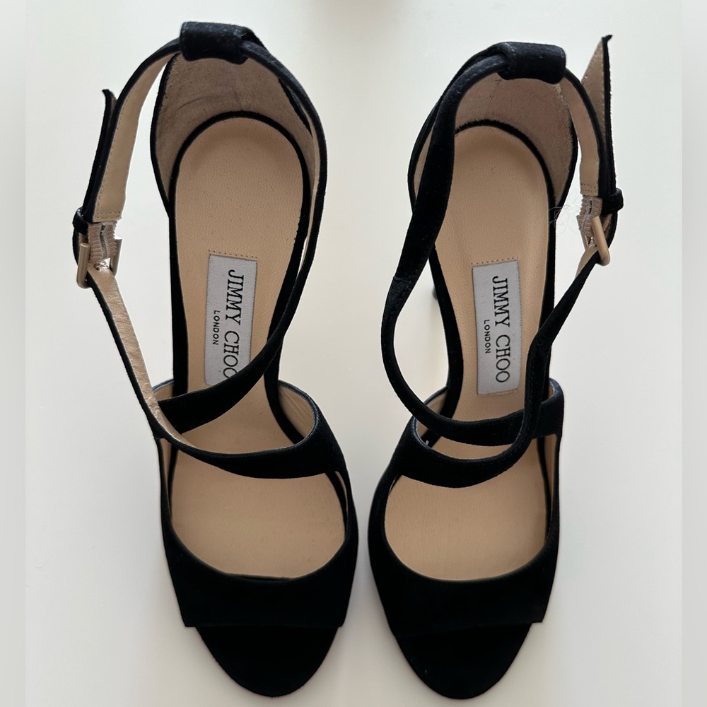 Authentic Jimmy Choo Black Suede Sandal Heels Emily 85 – Brand New! - Picture 10 of 11